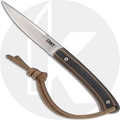 CRKT Biwa Knife - 2382 - Alan Folts - Neck Knife - Satin Drop Point Fixed Blade - Brown And Black G10