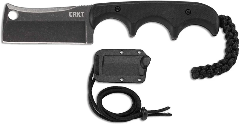 CRKT Minimalist Cleaver Blackout - 2383K - Alan Folts - Neck Knife - Black Stonewash Cleaver Style Fixed Blade - Finger Grooved Black G10 - Image 2