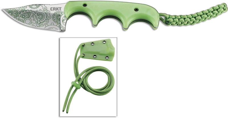 CRKT Minimalist Bowie Gears - 2387G - Alan Folts - Neck Knife - Clip Point Fixed Blade - Finger Grooved Glow In The Dark Handle - Image 2