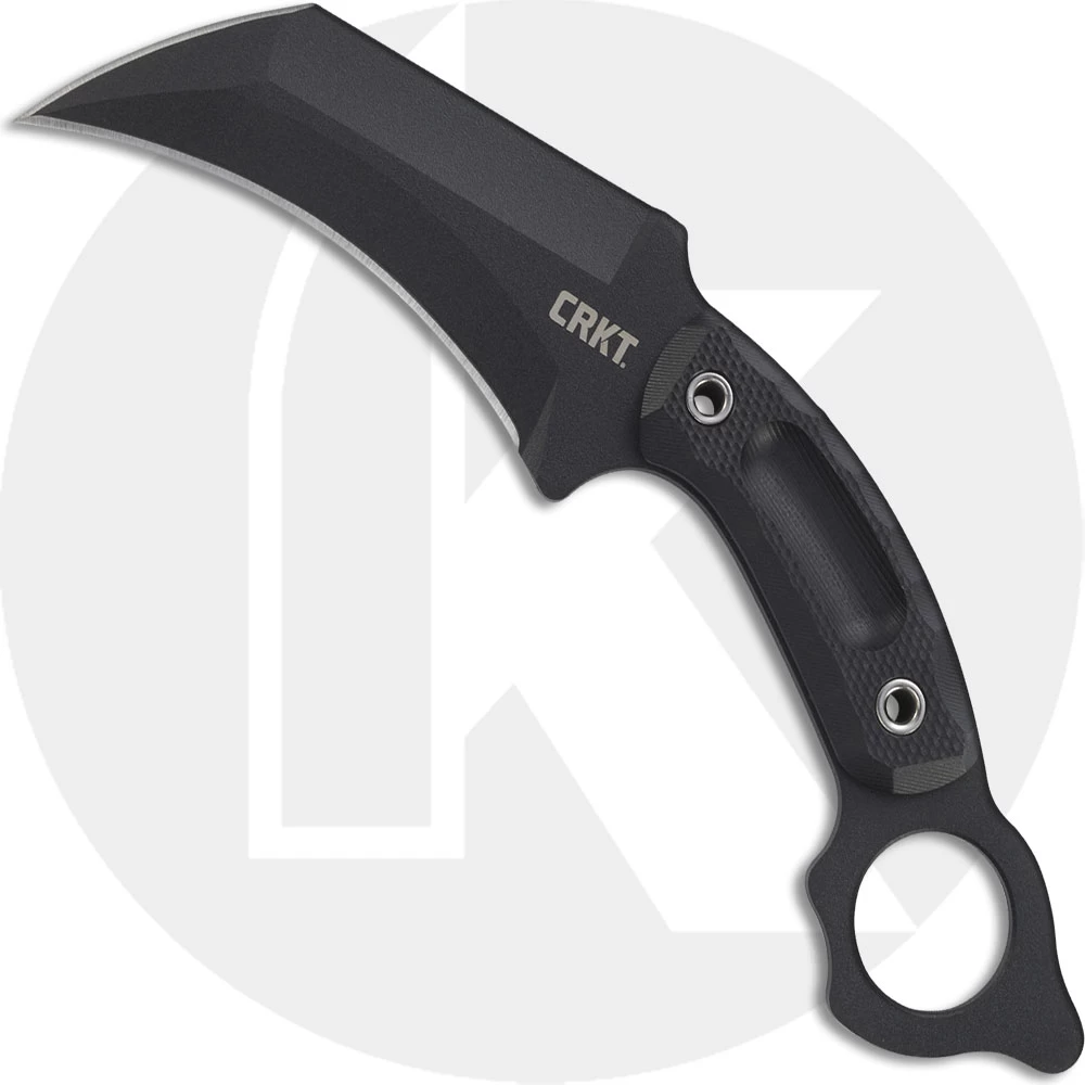 CRKT Du Hoc 2630 Knife Austin McGlaun Black Karambit Fixed Blade Black G10 With Ring Pommel