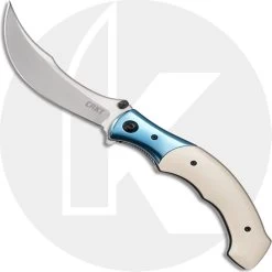 CRKT Ritual 7471 - Alan Folts Assisted Folder - Satin 12C27 Sandvik Scimitar Style Blade - SS With White Fiber Infused Resin - Liner Lock Flipper Folder