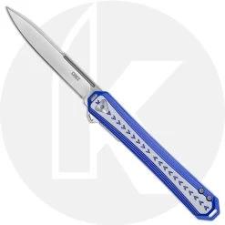 CRKT Stickler Assisted 6710 - Satin Spear Point - Blue And Silver Aluminum - Liner Lock Flipper Folder