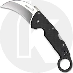 Cold Steel Tiger Claw 22C Karambit Knife - S35VN Hawkbill Blade - Black G10 Handle With Ring Pommel