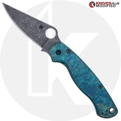 MODIFIED Spyderco Para Military 2 Knife - Acid Stonewash Blade + AWT Agent Custom Anodized Scales + KP All Black Hardware