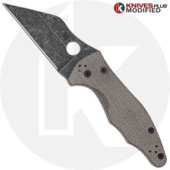 MODIFIED Spyderco Yojimbo 2 Knife With Acid Stonewash Blade + KP Brown Micarta Scales + KP All Black Hardware