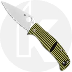 Spyderco C217GS Caribbean Rust Proof Serrated Leaf Blade Yellow And Black G10 Compression Lock Folder
